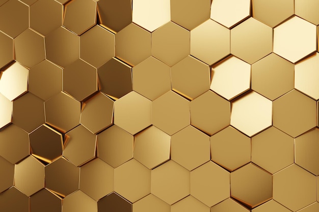Futuristische goldene hexagonale Textur Hintergrund 3D-Rendering