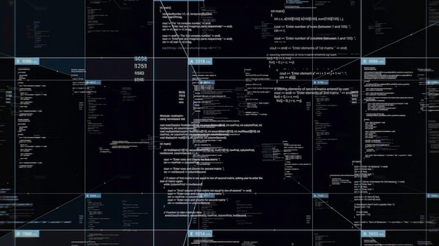 Futuristische Hi-Tech-Grafikschnittstelle mit digitaler Code- und Datenanimationszusammenfassungsanzeige mit