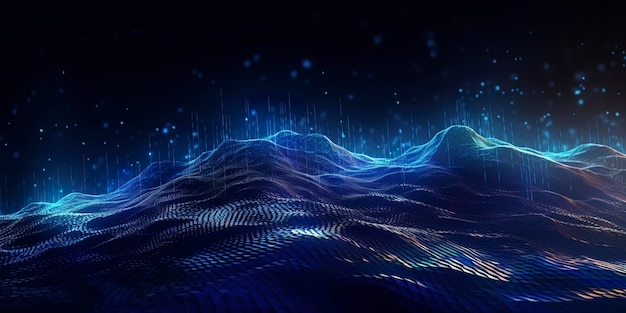 Futuristische Illustration der Datentechnologie Blaues Wellenmuster auf dunklem Hintergrund Generative KI