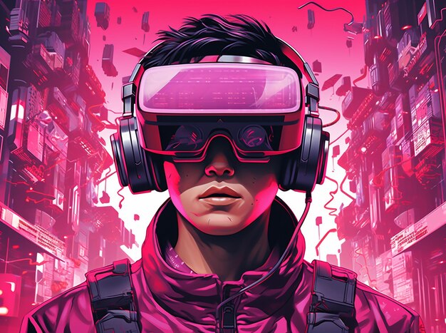 Futuristische Illustration, die einen Mann mit VR-Headset zeigt