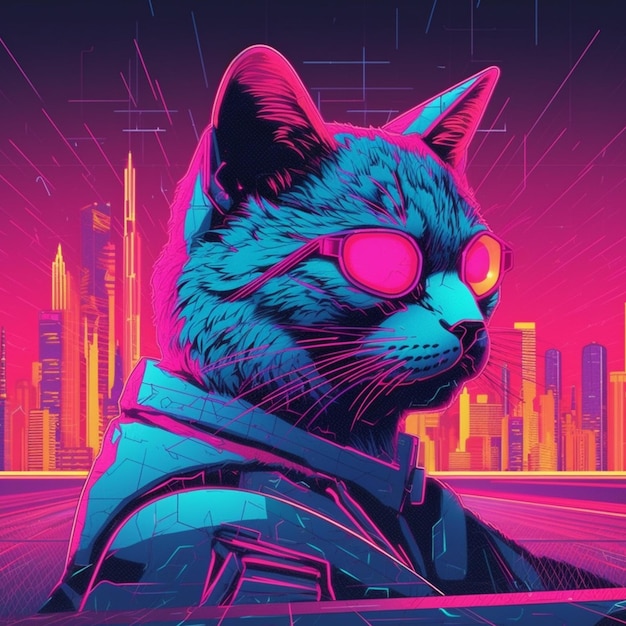 Futuristische Katze im Vaporwave-Stil