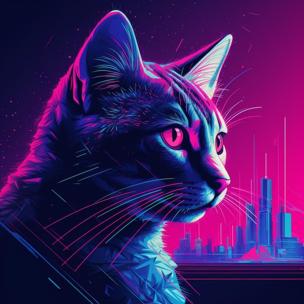 Futuristische Katze im Vaporwave-Stil