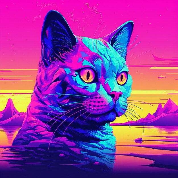 Futuristische Katze im Vaporwave-Stil