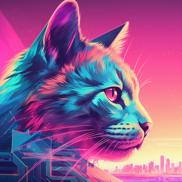 Futuristische Katze im Vaporwave-Stil