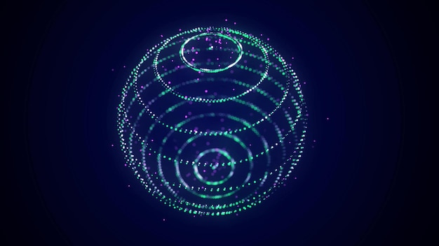 Foto futuristische kugel aus partikeln fluss von atomen im cyberspace space energy spread concept 3d-rendering