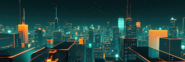Foto futuristische, leuchtende stadtlandschaft in der nacht in neonfarben