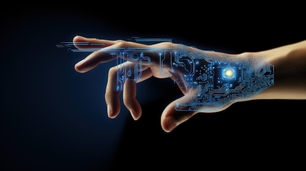 Futuristische menschliche Hand digitale Schaltung digitale Technologie KI-generiertes Bild