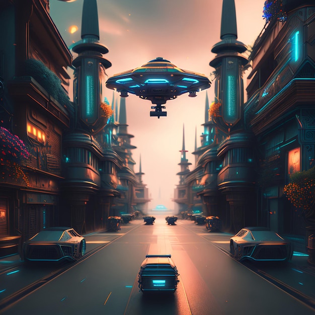 Futuristische Metaverse-Stadt-Scifi-Fantasie