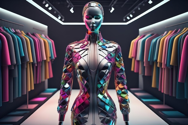 Futuristische Modemannequin im Laden ai generative