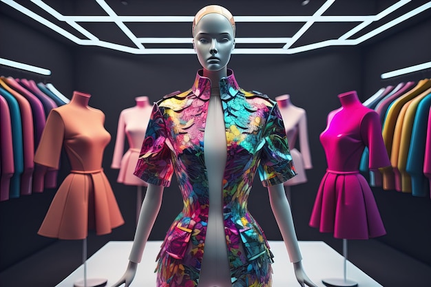 Foto futuristische modemannequin im laden ai generative