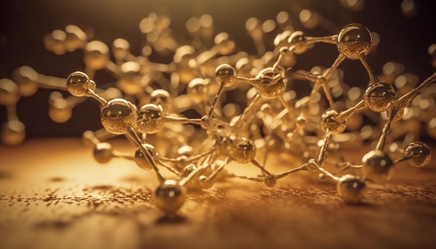 Foto futuristische molekulare formen bilden eine leuchtende goldene kugel, die von ki erzeugt wird