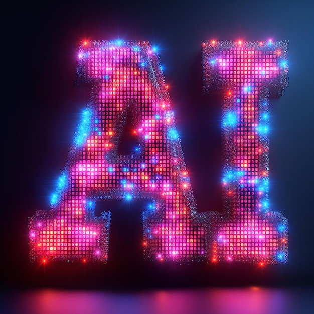 Futuristische Neon-Schriftbuchstabe Ai auf einem dunklen Hintergrund 3D-Rendering