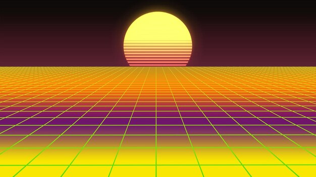 Futuristische Neonlandschaft im Stil der 1980er Jahre Retro Abstract RPG Gaming RPG Hintergrund Digitale Berge