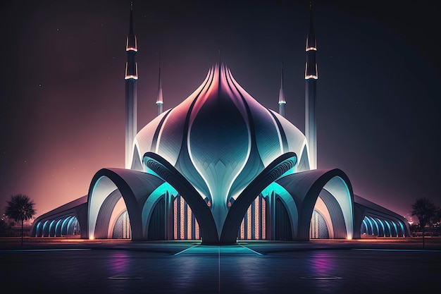 Futuristische Neonmoschee, kreative ai