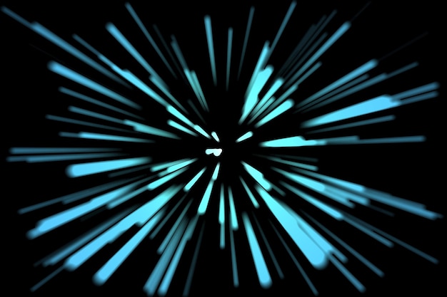 futuristische Neontunnel abstrakte blaue Strahlen auf einem schwarzen Hintergrundraum 3D-Bild