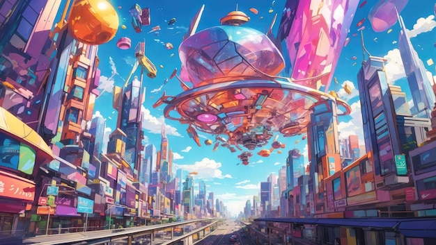 Futuristische Pastellträume Eine animierte Stadt von morgen