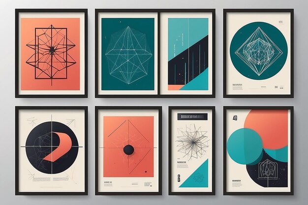 Futuristische Retro-Vektor-Minimalistische Plakate mit geometrischen Formen