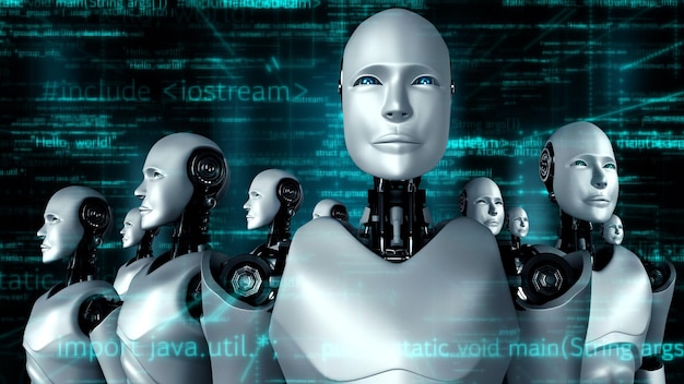 Futuristische Roboter künstliche Intelligenz Humanoid KI Programmierung Codierung
