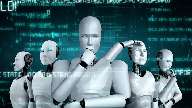 Futuristische Roboter künstliche Intelligenz Humanoid KI Programmierung Codierung