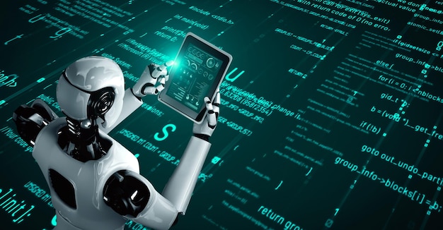 Futuristische Roboter künstliche Intelligenz Humanoid KI Programmierung Codierung