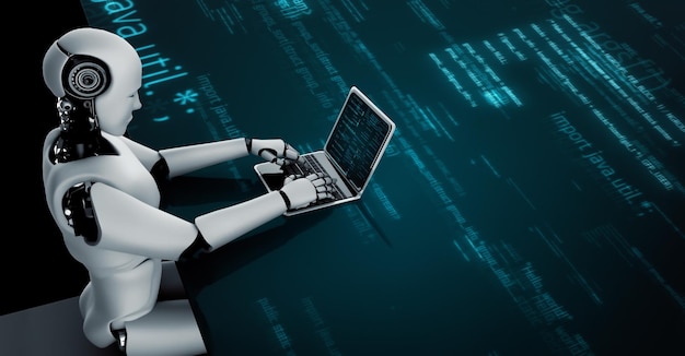 Futuristische Roboter künstliche Intelligenz Humanoid KI Programmierung Codierung