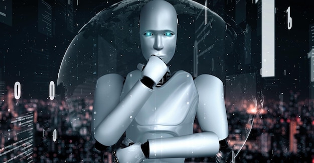 Futuristische Roboter künstliche Intelligenz huminoide KI-Programmiercodierung