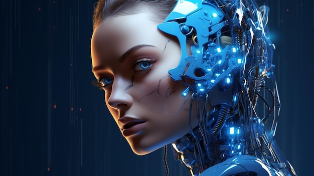 futuristische Robotertechnologie, Wissenschaft, blauer Cyborg, eine Person