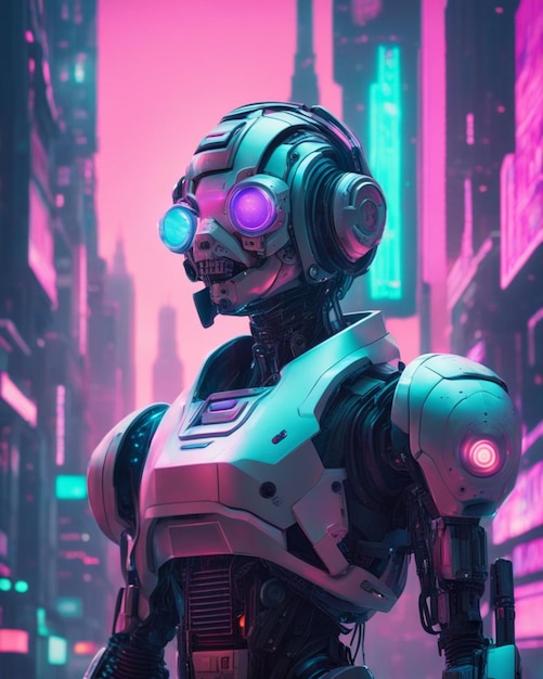 Futuristische Robotervisionen Cyberpunk-Charaktere Weltraumkrieger und Synth-Wellen Ästhetik