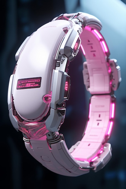 Futuristische rosa intelligente Schmuckstücke mit eingebetteter KI und Kommunikationstechnologien