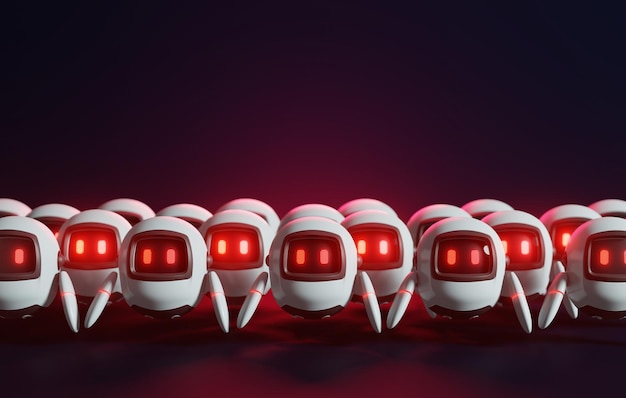 Foto futuristische rotäugige roboter in einer cyber-welt, die die ki-revolution umarmt risiko und wachstum von robotern