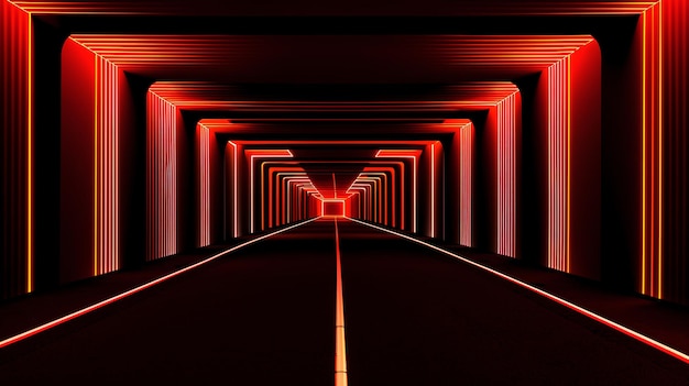 Futuristische rote und orangefarbene Neonlichter konvergieren