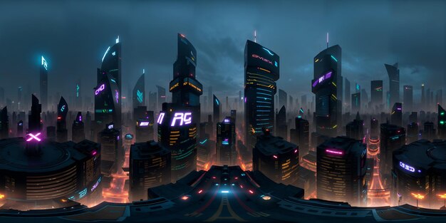 Foto futuristische scifi-stadt panaromik 360 grad