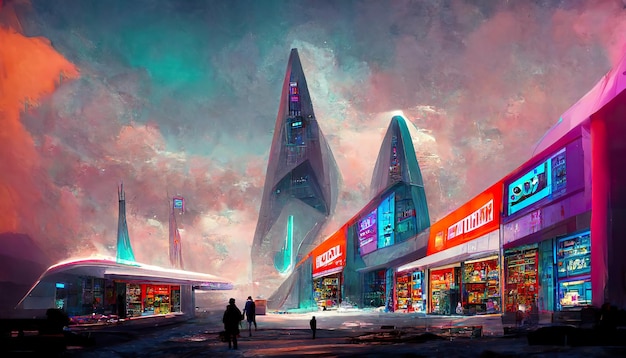 Futuristische Shop-Mall-Konzeptkunstillustration