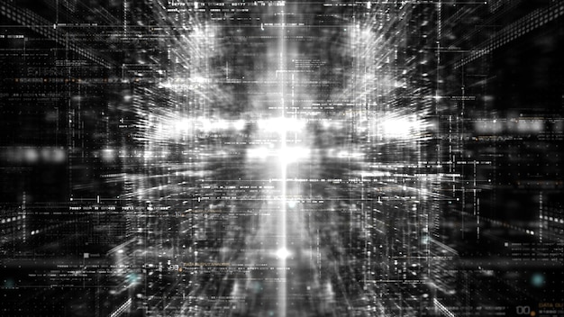 Foto futuristische simulation des konzepts des 5g-netzwerks künstliche intelligenz quantenphysik matrixpartikel