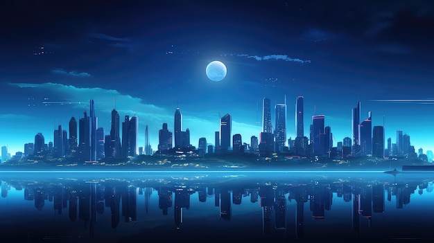 Futuristische Skyline der Stadt bei Nacht