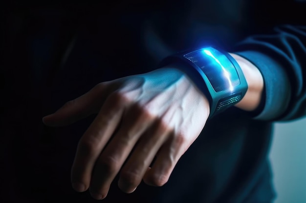 Futuristische Smartwatch auf menschlicher Hand Generqative KI