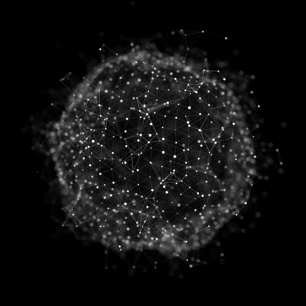 Futuristische Sphäre von Teilchen und Linien Netzwerkverbindung Big Data Abstrakte Technologie-Hintergrund 3D-Rendering