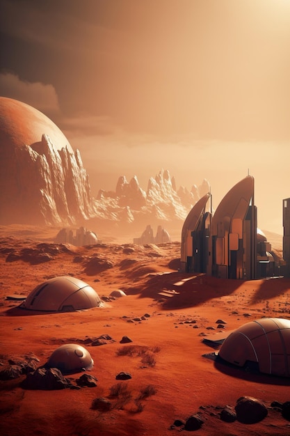 Futuristische Stadt auf dem Planeten Mars