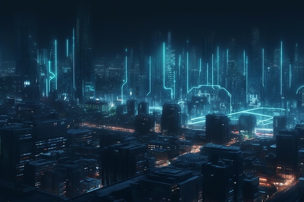 Futuristische Stadt bei Nacht Futuristisches Stadtbild 3D-Rendering generative KI