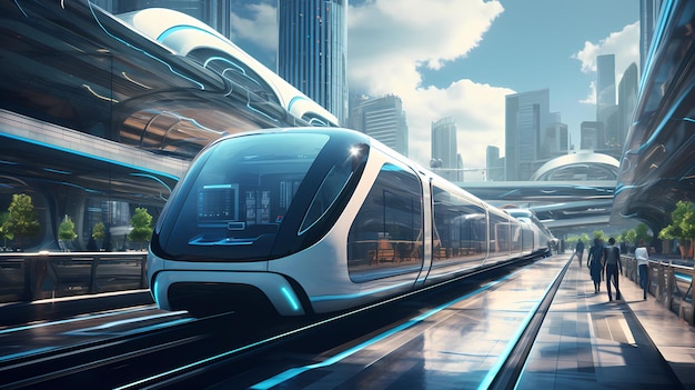 Futuristische Stadt, fortschrittlicher Transport, realistische Illustration