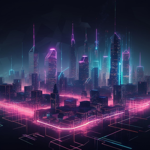 Futuristische Stadtsilhouette mit Neonlichtern