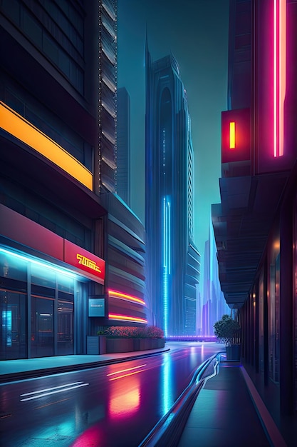 Futuristische Stadtstraße im Cyberpunk-Stil