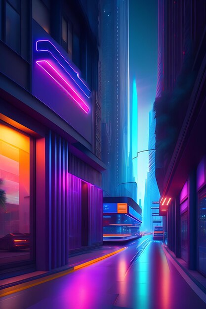 Futuristische Stadtstraße im Cyberpunk-Stil