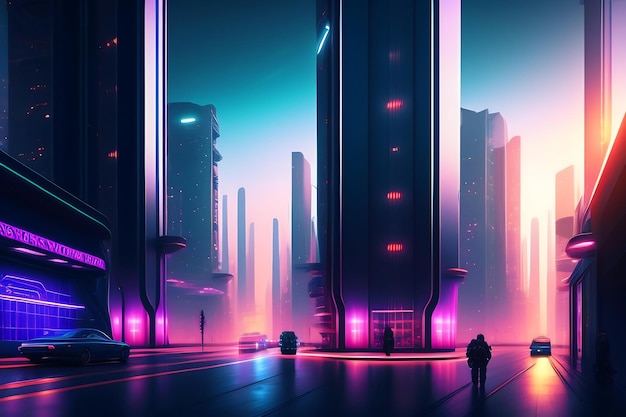 Futuristische Stadtstraße im Cyberpunk-Stil