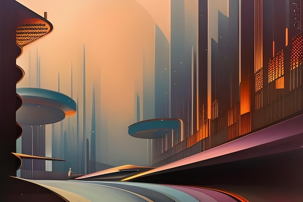 Futuristische surrealistische Stadt-Illustration aus einem anderen Universum