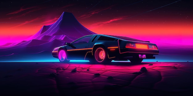 Futuristische Synthwave-Retrowave-Tapete, die Vergangenheit und Zukunft perfekt miteinander verbindet