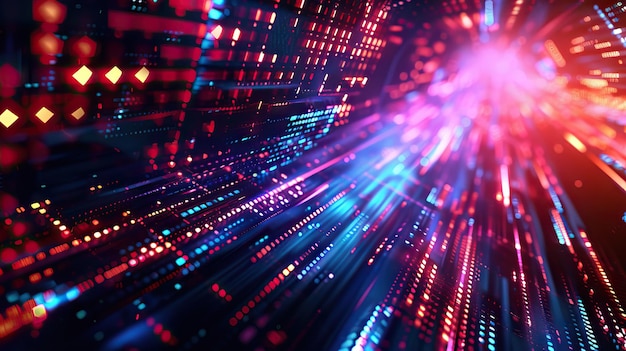 Futuristische Technologie abstrakte Linien und Raster im virtuellen Raum aus dem Konzept der digitalen Technologie und des Internets KI-generierte Illustration