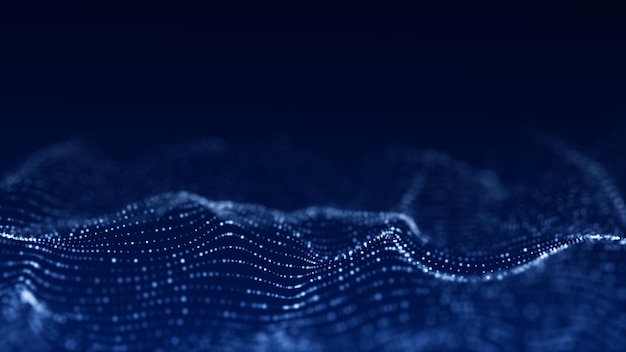 Futuristische Technologie-Welle Digitaler Cyberspace Abstrakte Welle mit bewegten Partikeln im Hintergrund Big Data-Analysen 3D-Rendering