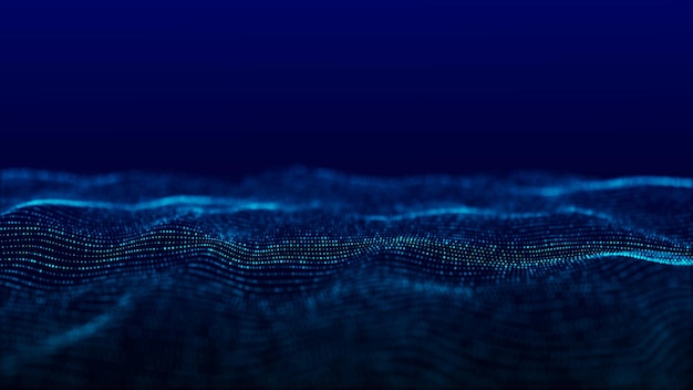 Futuristische Technologie-Welle Digitaler Cyberspace Abstrakte Welle mit bewegten Partikeln im Hintergrund Big Data-Analysen 3D-Rendering