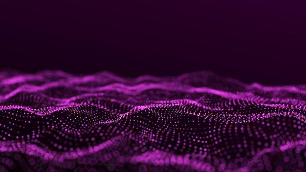 Futuristische Technologiewelle Digitaler Cyberspace Abstrakte Welle mit sich bewegenden Partikeln auf rosa Hintergrund Big-Data-Analyse 3D-Rendering